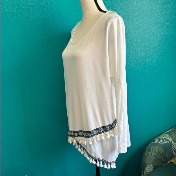 Umgee USA White Long Sleeve Tassel Trim Women's Blouse Small - Picture 6 of 9